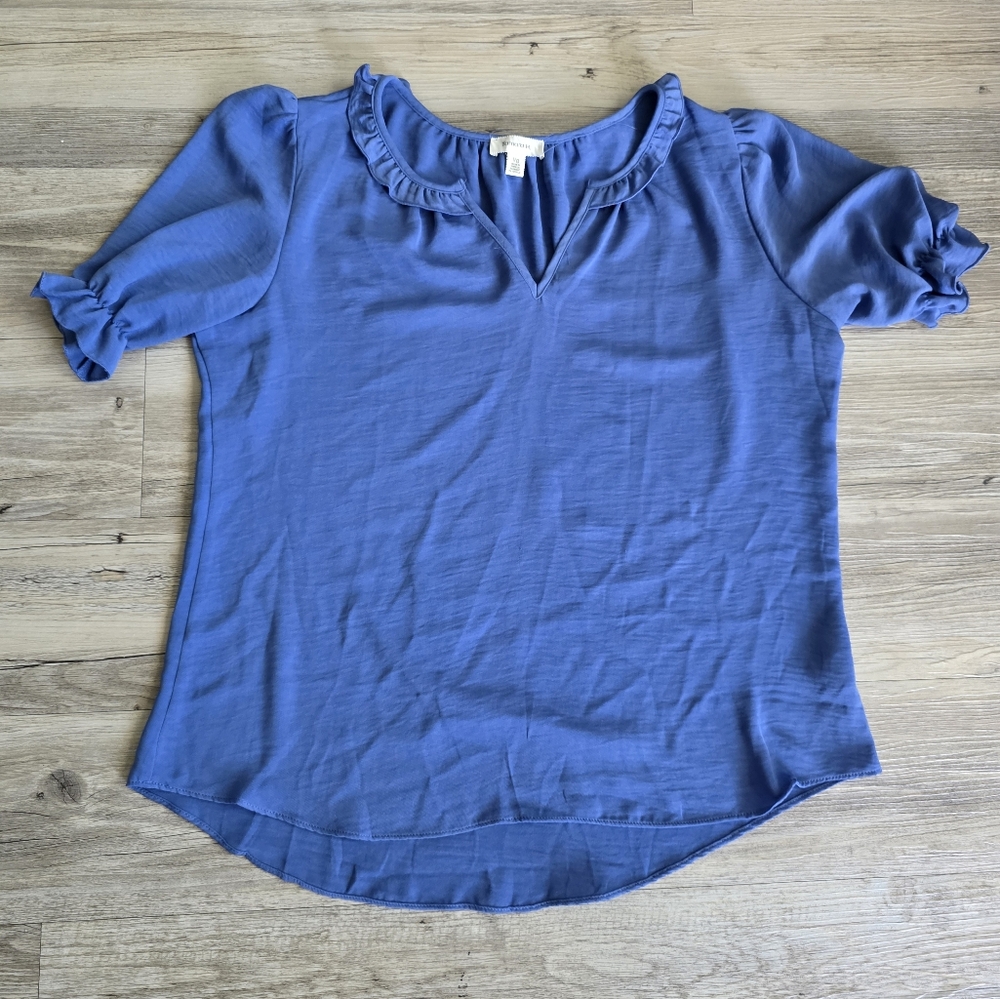 Women's Blue Ruffle Sleeve Top